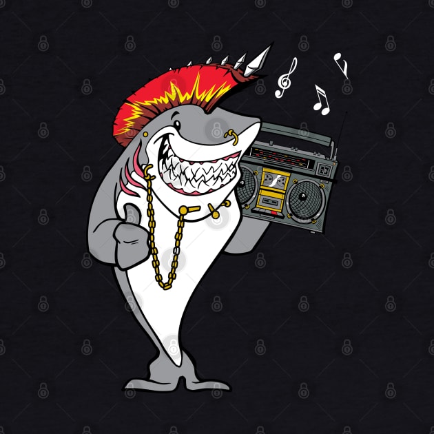 Punk Rock Music Shark With Boombox by RadStar